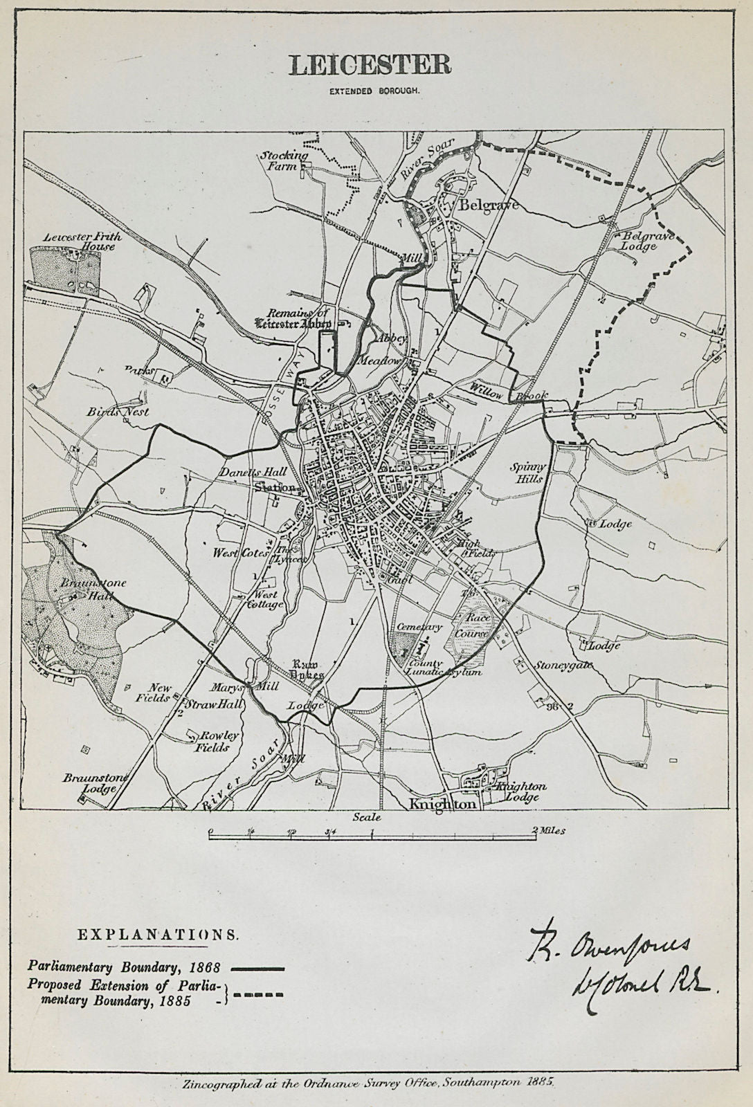 Leicester Parliamentary Borough. Belgrave. BOUNDARY COMMISSION. Jones 1885 map